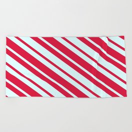 [ Thumbnail: Light Cyan and Crimson Colored Lines Pattern Beach Towel ]