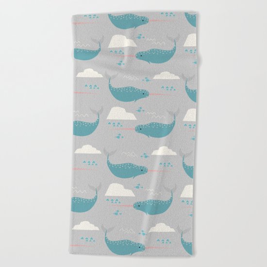 Narwhal grey Beach Towel