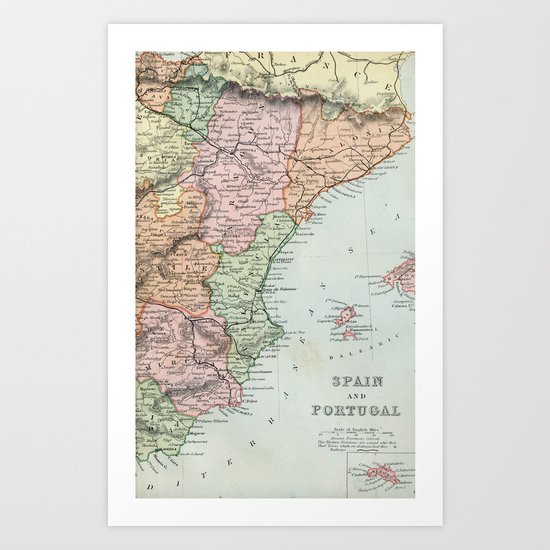 Vintage Map Of Spain And Portugal Art Print By Graphikz Society6