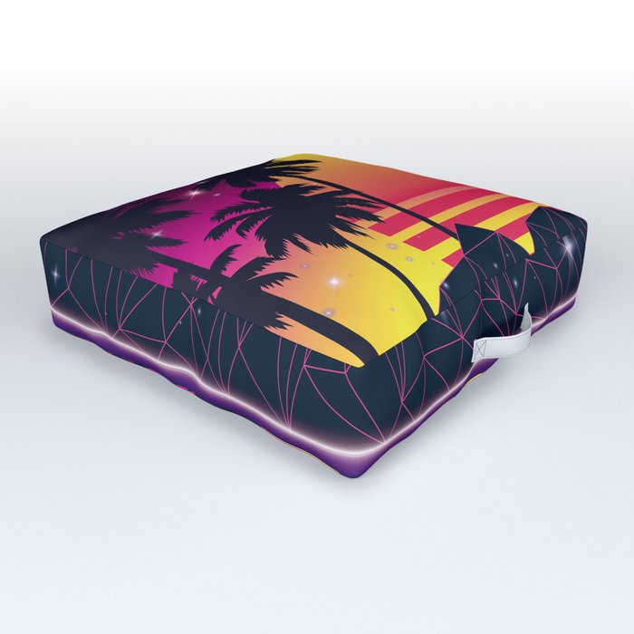 Flaming Sunset 80s Synthwave Outdoor Floor Cushion