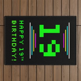 [ Thumbnail: 19th Birthday - Nerdy Geeky Pixelated 8-Bit Computing Graphics Inspired Look Outdoor Rug ]