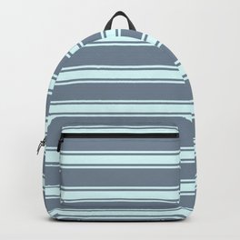 [ Thumbnail: Light Slate Gray & Light Cyan Colored Lines/Stripes Pattern Backpack ]
