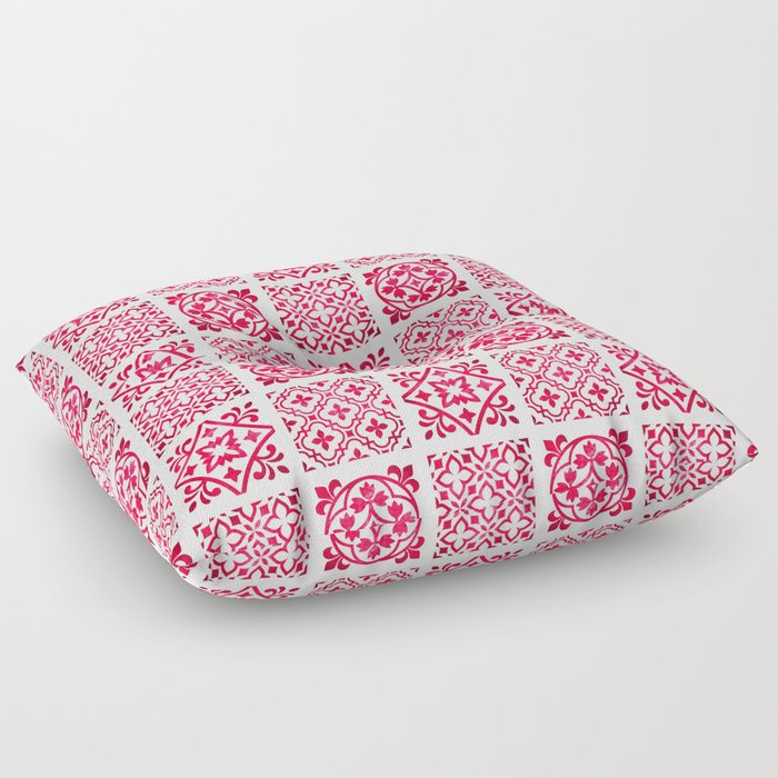 Pink Tapestry: Geometric Heritage in Traditional Moroccan Zellige Tiles Style Floor Pillow