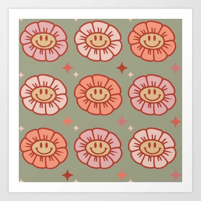 Retro Flower Power 70s Pattern Art Print