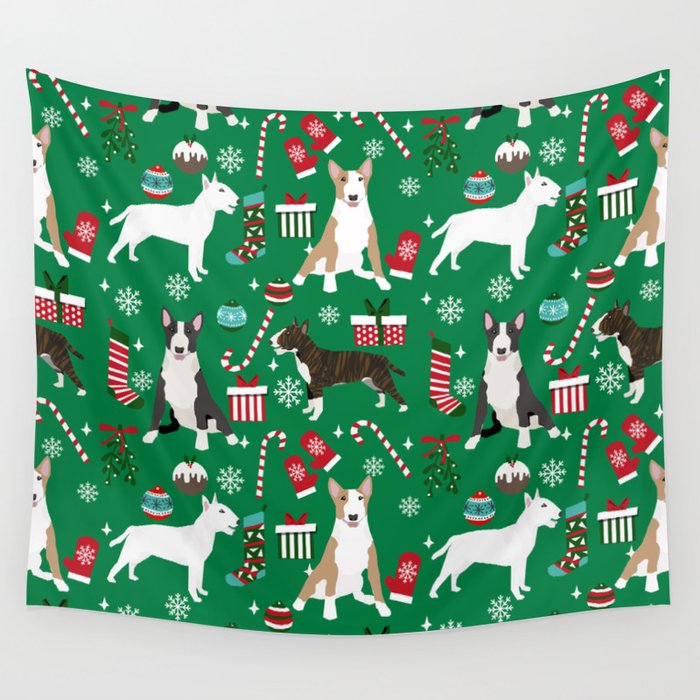 Bull Terrier christmas holiday pet pattern stockings presents dog breed gifts Wall Tapestry