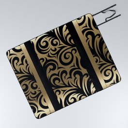 Gold and Black Swirl Pattern Picnic Blanket
