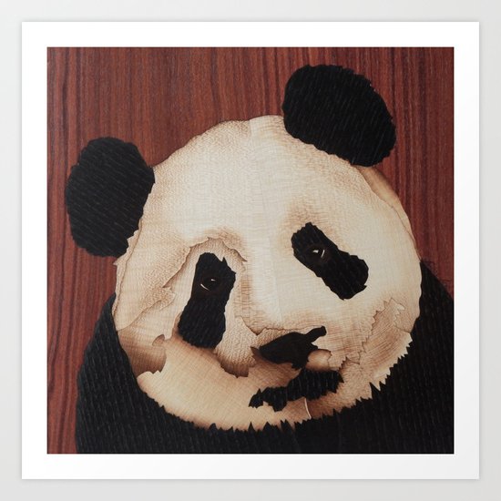 Cute Panda bear wooden marquetry Art Print