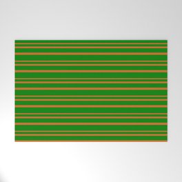[ Thumbnail: Green & Chocolate Colored Lined/Striped Pattern Welcome Mat ]