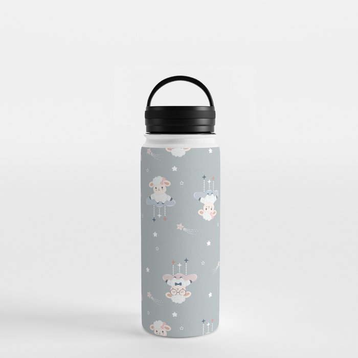 Cute Sheeps on Clouds with Stars Water Bottle