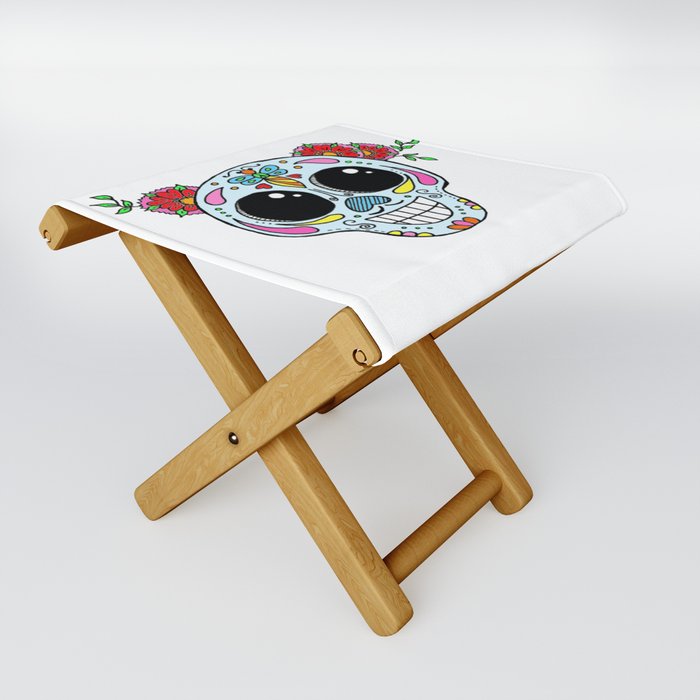 Sugar skull with flowers and bee Folding Stool