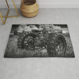 Abandoned Old Farmall Tractor in Black and White Rug