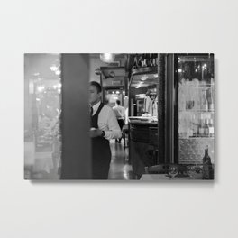 A bartender in Venice - street photography Metal Print | Street Photography, Bar, Black And White, Wine, Cafe, Vintage, Eatery, Classic, Photo, Restaurant 