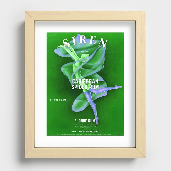 Little London Siren Caribbean Spice Rum emerald green version vintage advertising poster / posters with dancer Recessed Framed Print