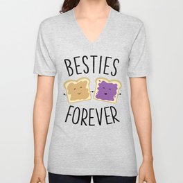 Cute Funny Peanut Butter Jelly Besties Forever Best Friends V Neck T Shirt