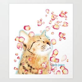 cat and cherry bｌossom Art Print