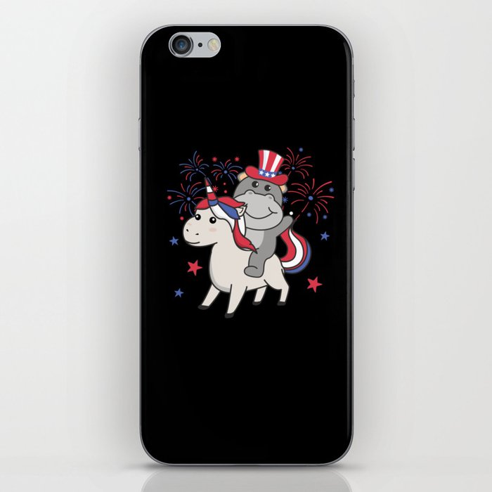 Hippo With Unicorn For Fourth Of July Fireworks iPhone Skin