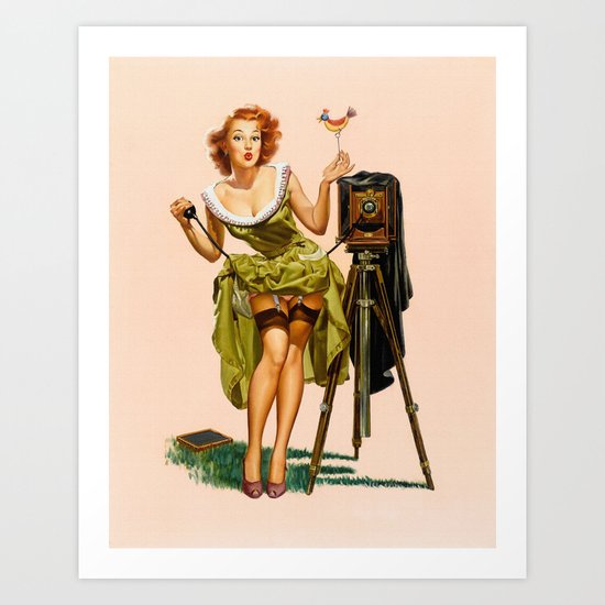 Vintage Camera Pinup girl Art Print