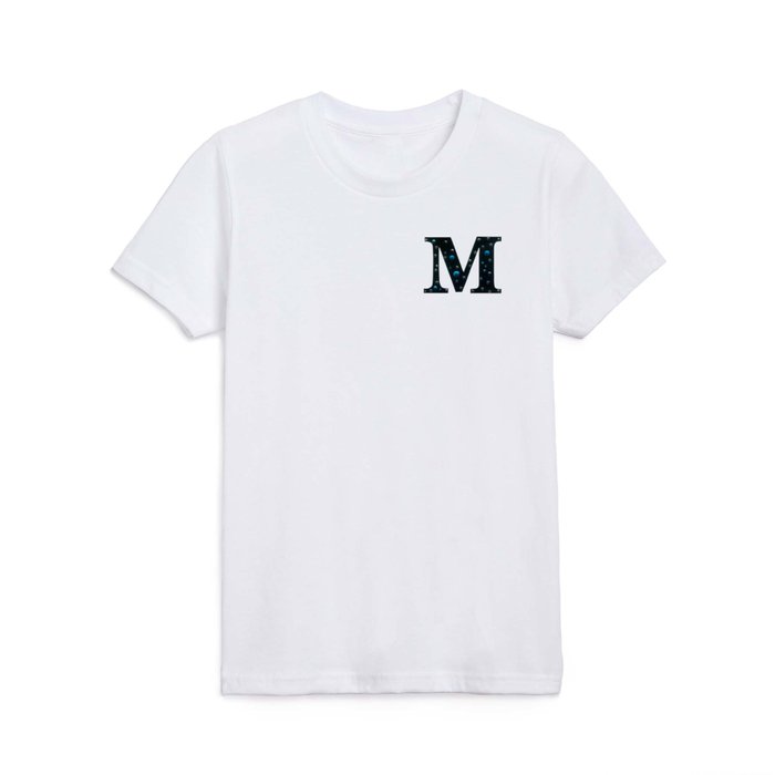 Letter M Monogram Blue Crystal Mixed Media Kids T Shirt by A to Z