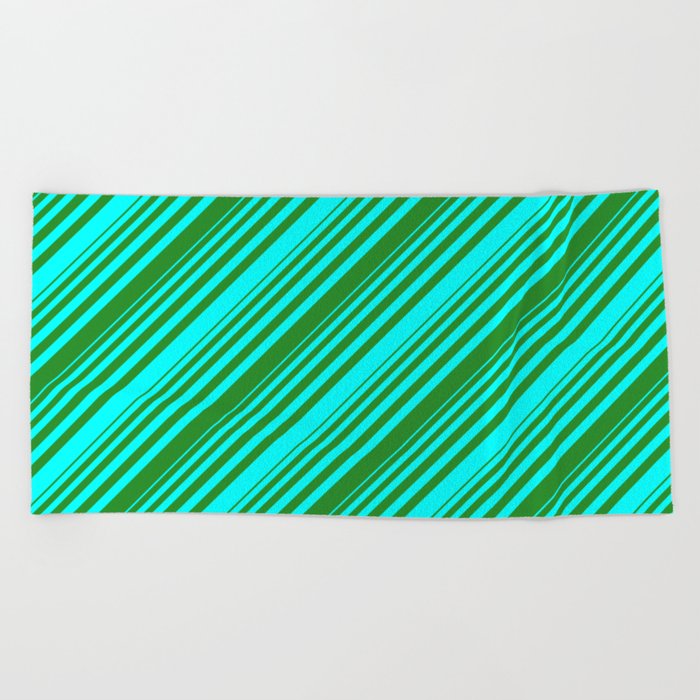Cyan and Forest Green Colored Lined/Striped Pattern Beach Towel