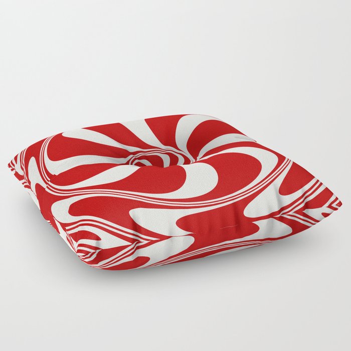 Red Peppermint Candy Swirl Abstract Design Floor Pillow