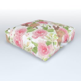 Pink brown watercolor roses floral bunny rabbit Outdoor Floor Cushion | Pinkwatercolor, Bunnypattern, Bunny, Pinkwater, Brownbunny, Brown, Pinkfloral, Rabbitpattern, Girly, Roses 