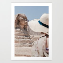 Sphinx in Giza, Egypt | Woman in hat and scarf Art Print