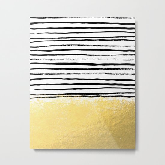 Blaire - Brushed Gold Stripes - black and gold, gold trend, gold phone case, gold cell case Metal Print