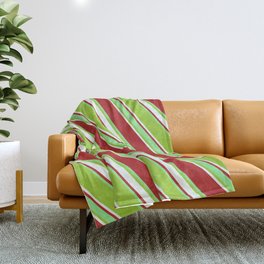 [ Thumbnail: Red, Light Green, Green & Mint Cream Colored Lines Pattern Throw Blanket ]