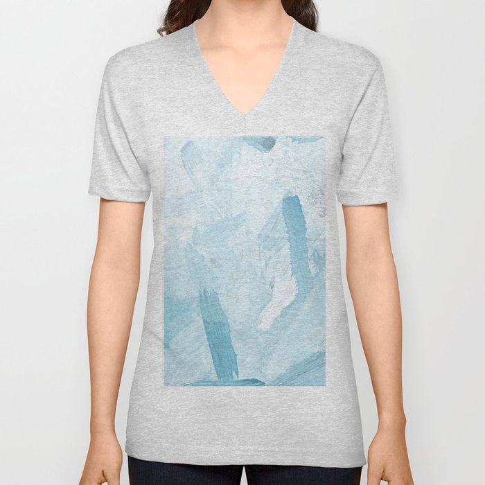 abstract splatter brush stroke painting texture background in blue V Neck T Shirt
