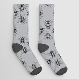 Nature Honey Bees Bumble Bee Pattern Black Gray Grey Socks