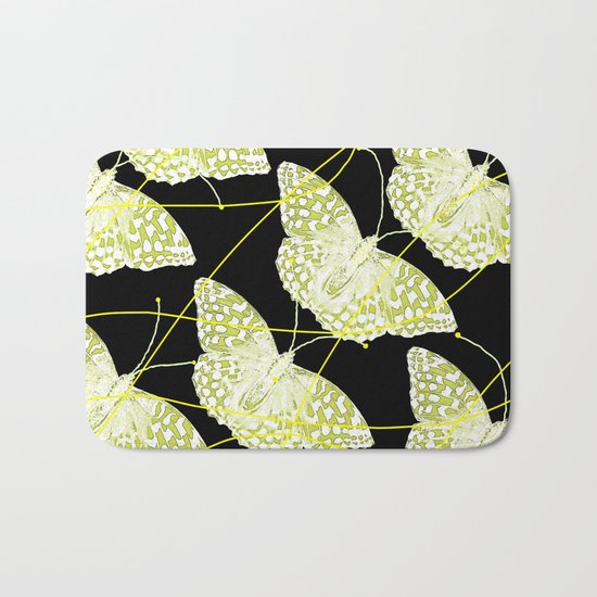 Butterflies on black background Bath Mat