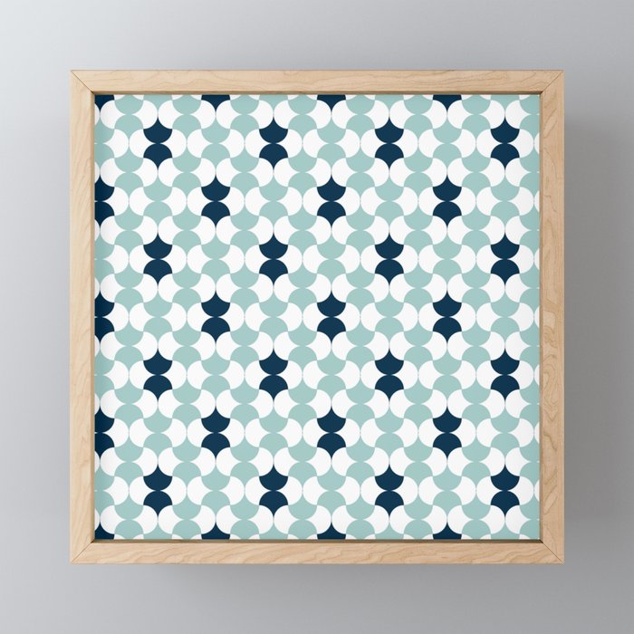 Geometric Umbrellas - Eggshell Blue+Navy+White Framed Mini Art Print
