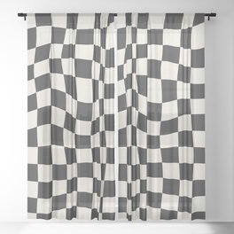Black and White Wavy Checkered Pattern Sheer Curtain