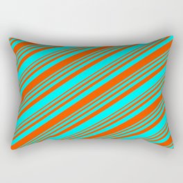 [ Thumbnail: Red & Cyan Colored Lined/Striped Pattern Rectangular Pillow ]