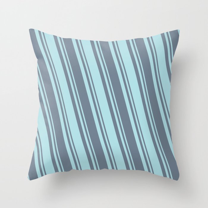 Powder Blue & Slate Gray Colored Stripes Pattern Throw Pillow