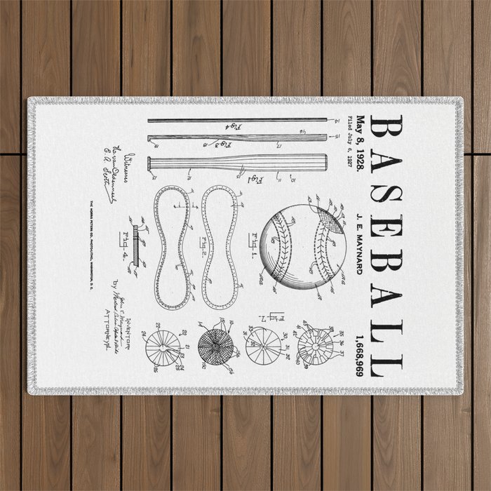 Baseball Bat And Ball Old Vintage Patent Drawing Print Outdoor Rug