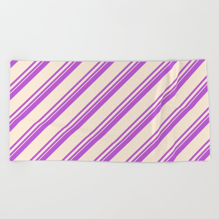 Orchid and Beige Colored Lined Pattern Beach Towel