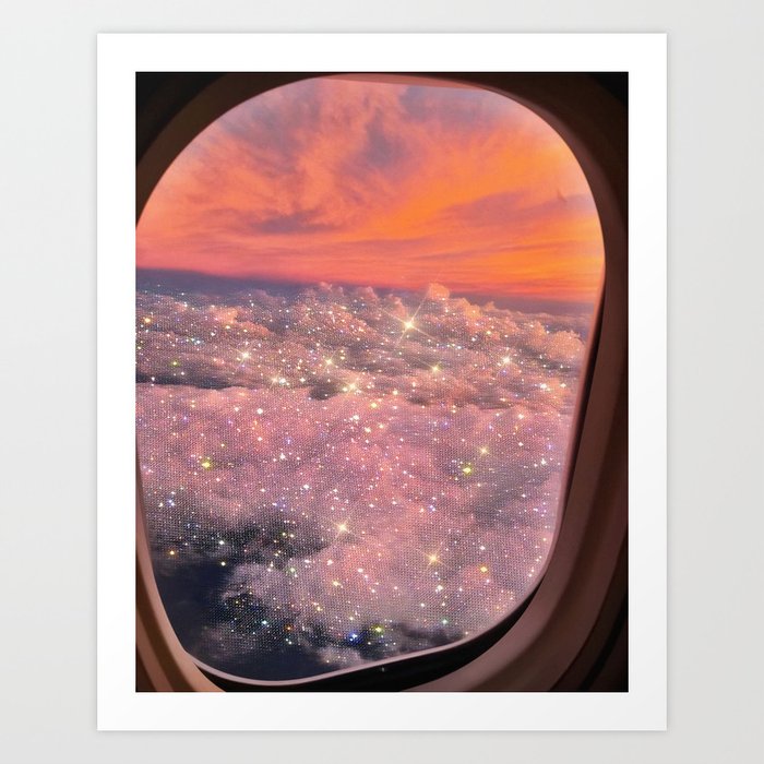 SHINING SKY | plane | illuminator | fly | freedom | travel | clouds | pink | cute | glitter | bling Art Print