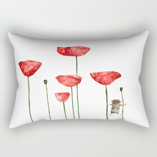 Little mouse loves big poppies Rectangular Pillow