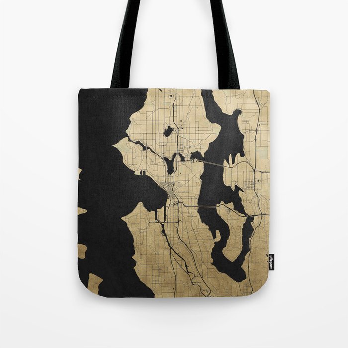 Seattle Black and Gold Street Map Tote Bag