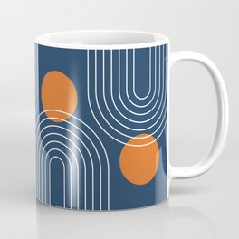 Mid Century Modern Geometric 83 in Navy Blue and Orange (Rainbow and Sun Abstraction) Coffee Mug