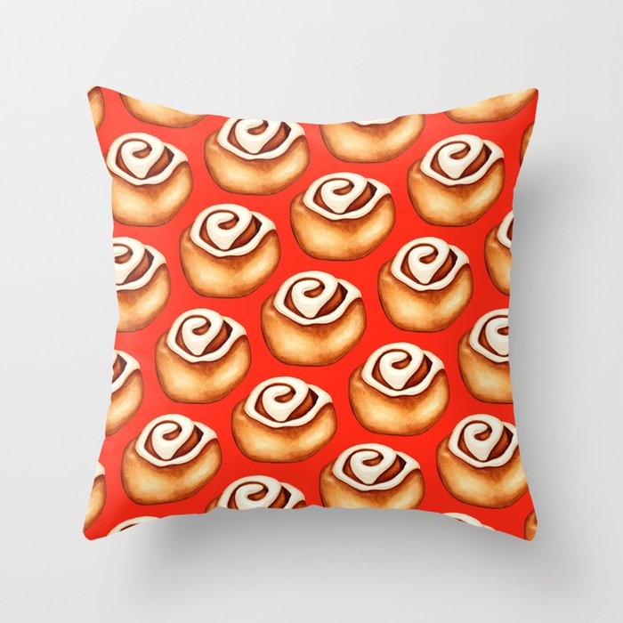 Cinnamon Roll Pattern - Red Throw Pillow