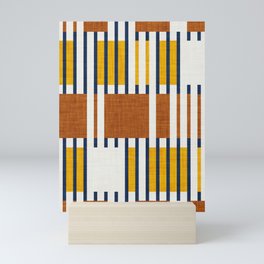 Bold minimalist retro stripes // midnight blue goldenrod yellow and copper brown geometric grid  Mini Art Print