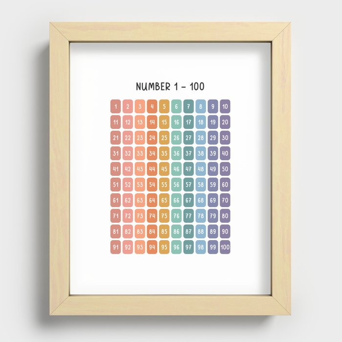 Numbers 1 - 100 in Soft Rainbow Colors for Kids Recessed Framed Print