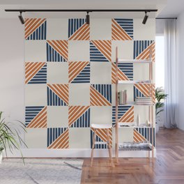 Abstract Shape Pattern 7 in Navy Blue Orange Wall Mural
