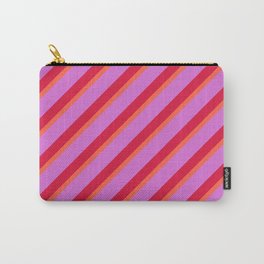[ Thumbnail: Red, Orchid & Crimson Colored Stripes/Lines Pattern Carry-All Pouch ]
