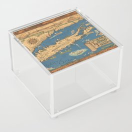 Long Island map.-Vintage Pictorial Map Acrylic Box