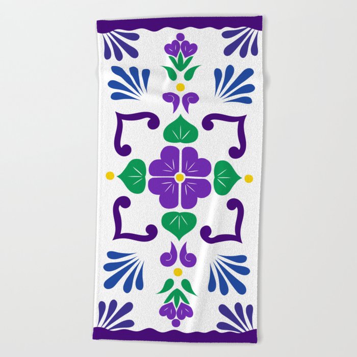 Purple 1, Framed Talavera Flower Beach Towel