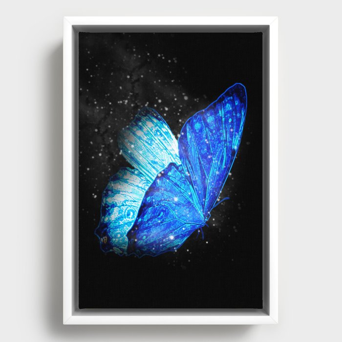 Glowing Blue Butterfly Framed Canvas