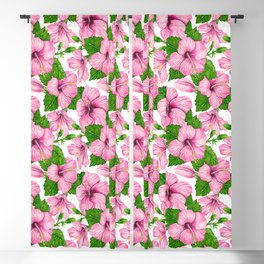 Pink hibiscus watercolor pattern  Blackout Curtain